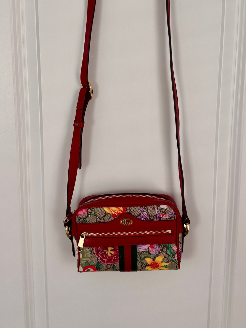 Gucci Ophidia GG Flora Flower Supreme Canvas Leather Crossbody Shoulder Bag - Picture 4 of 8
